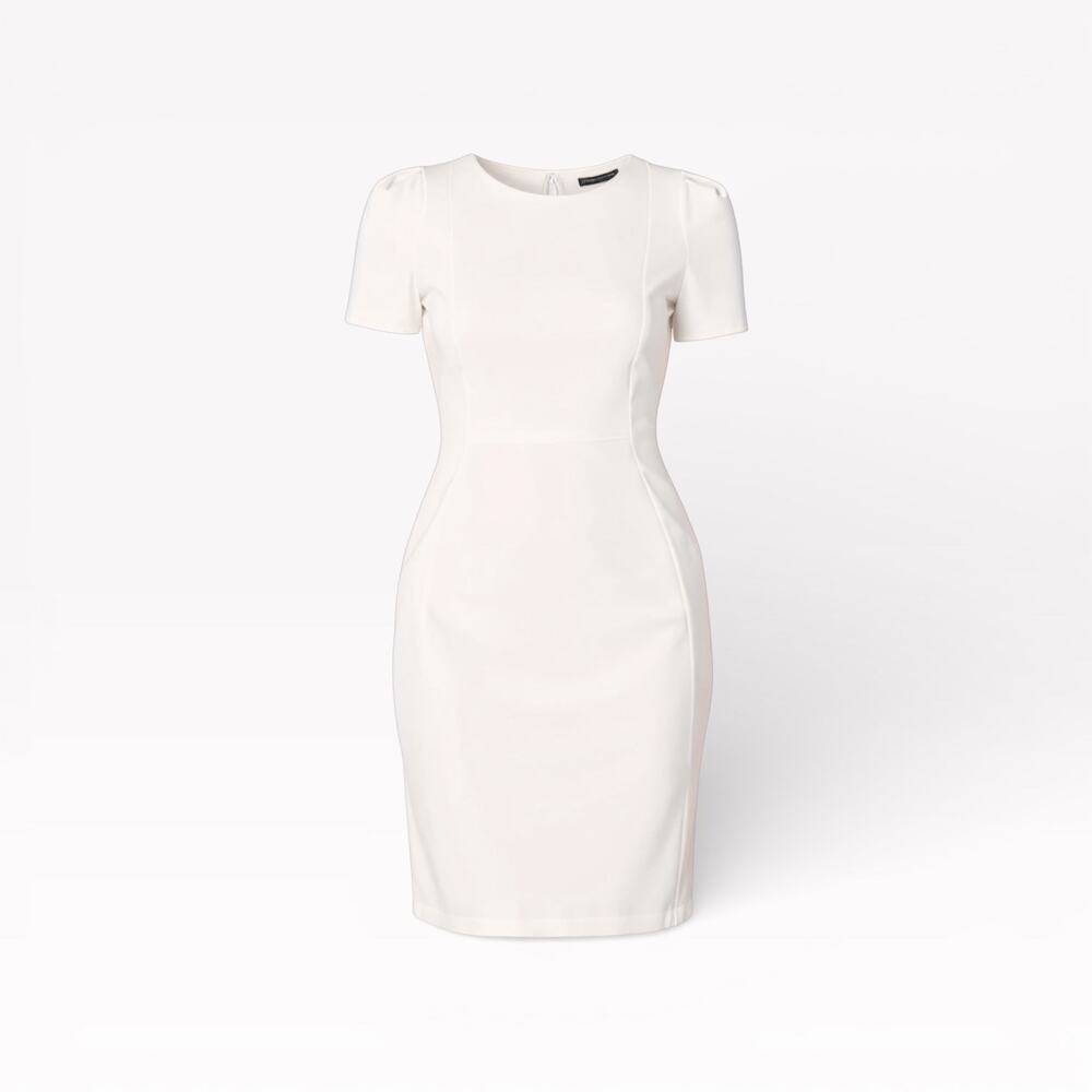 Calvin Klein Scuba Crepe Sheath Dress w/Short Tulip Sleeve in Cream - 10, NWOT - Picture 10 of 10